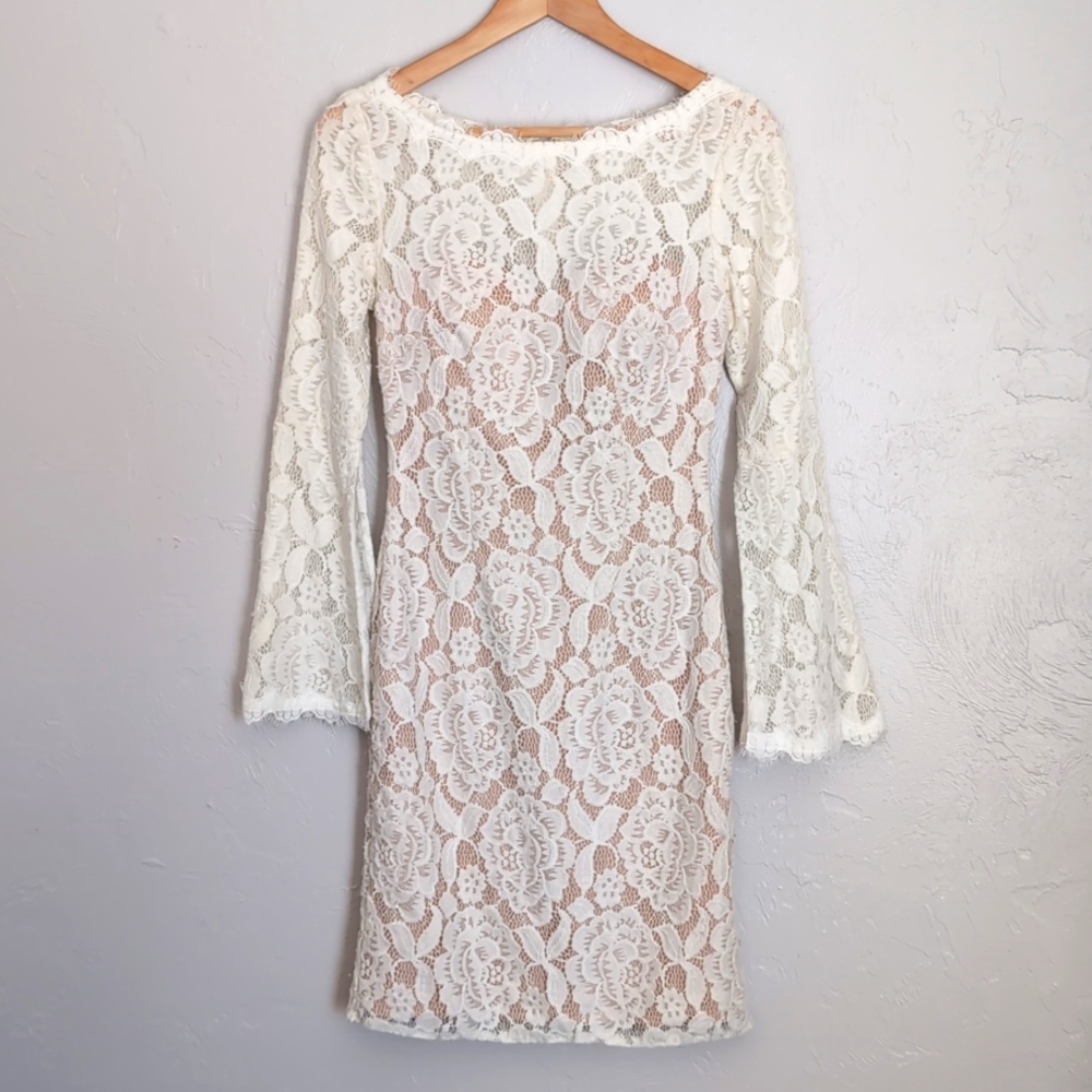 BHLDN Short Lace Long Sleeve Wedding Dress Women's Size 4
